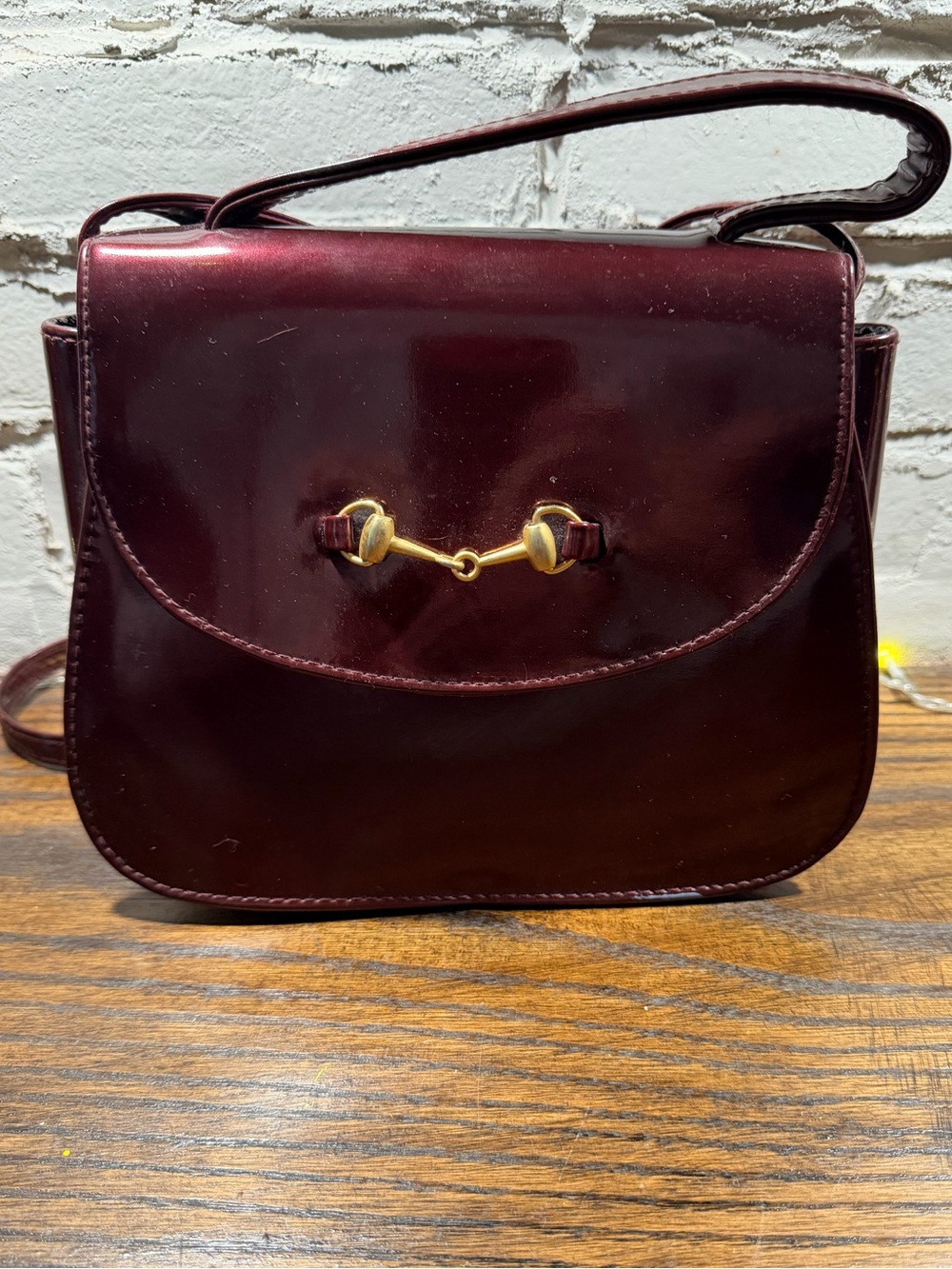 Vintage Women's Burgundy Crossbody Bag with Gold Bit Accent